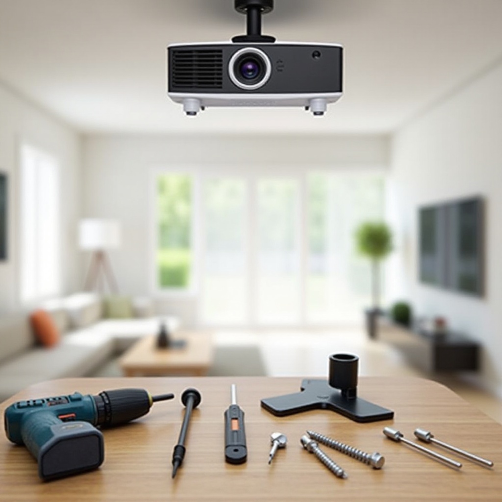 memasang proyektor pada plafon gantung